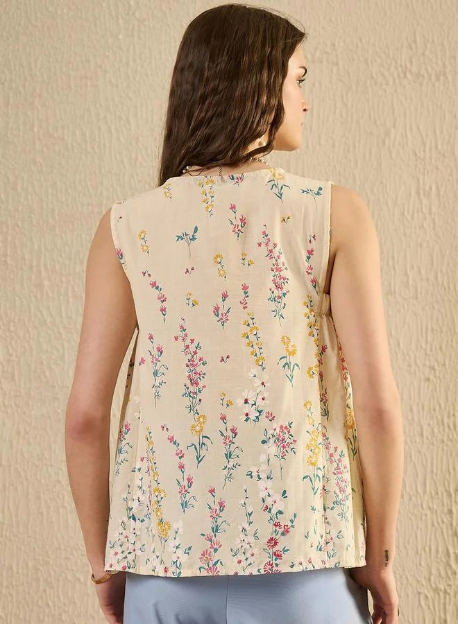 sanskrutihomes Floral Print V Neck Cotton Top