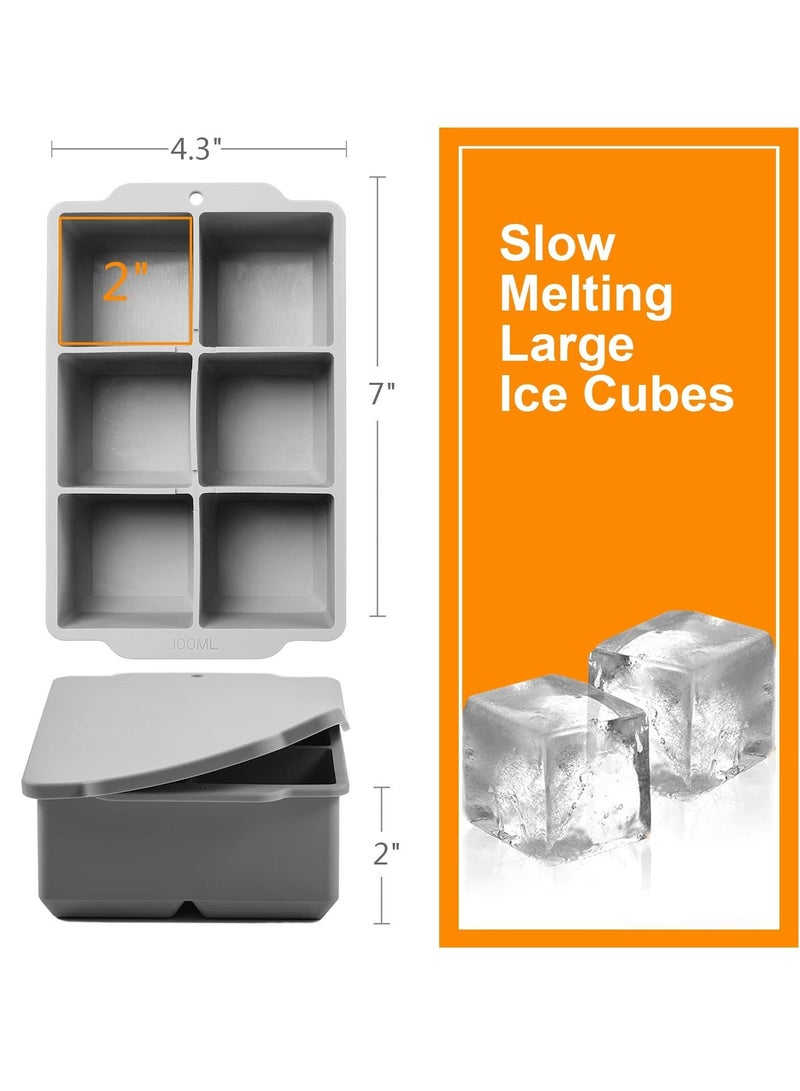 هاهاهاي صينية مكعبات الثلج كبيرة مع غطاء ، قالب مكعب ثلج مربع سيليكون كبير قابل للتكديس - Image 2
