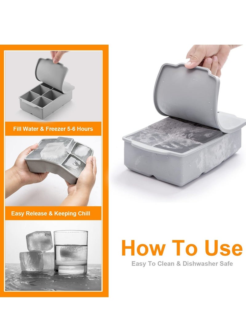 هاهاهاي صينية مكعبات الثلج كبيرة مع غطاء ، قالب مكعب ثلج مربع سيليكون كبير قابل للتكديس - Image 3