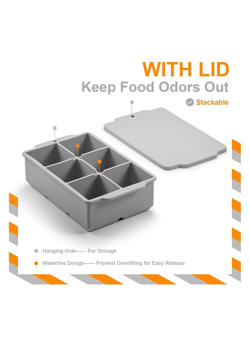 هاهاهاي صينية مكعبات الثلج كبيرة مع غطاء ، قالب مكعب ثلج مربع سيليكون كبير قابل للتكديس - Image 4