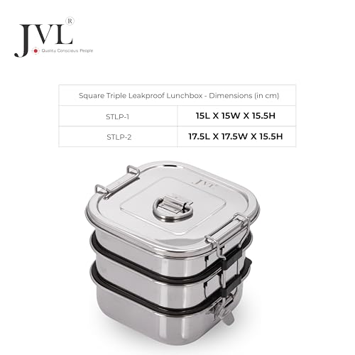 JVL Stainless Steel Square Triple Layer Leakproof Lunchbox with Lunch Bag, Secure Locking, Ideal for School, Office & Travel-Friendly (Large) - Image 2