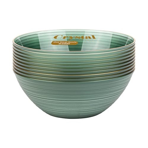 PLASTICPRO 32 Pieces Crystal Design Plastic Bowls 16 ounce Gold Rim Elegant Disposable Plates Transparent Green - Image 3