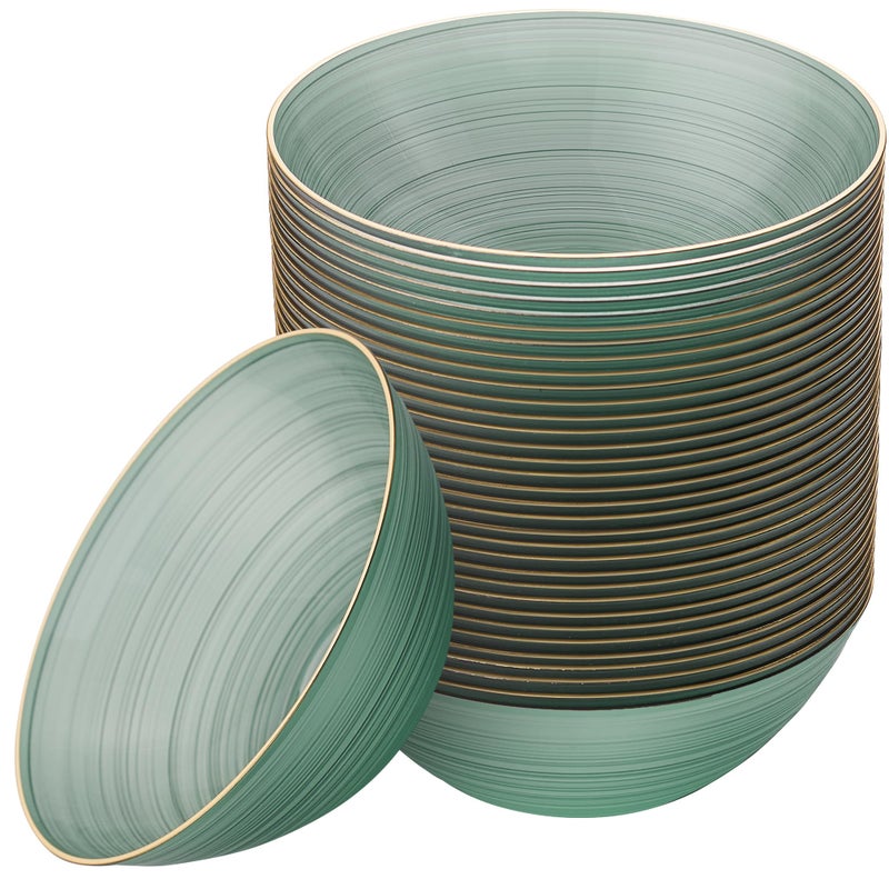 PLASTICPRO 32 Pieces Crystal Design Plastic Bowls 16 ounce Gold Rim Elegant Disposable Plates Transparent Green - Image 2