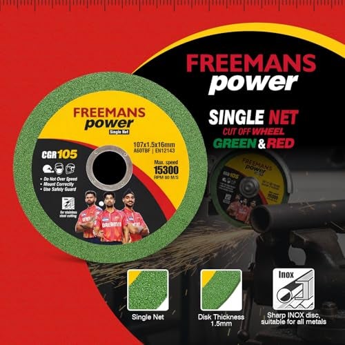 FREEMANS 4-Inch Power Single Net Cut off Wheels for Metal and Stainless Steel Cutting using Angle Grinder, Green & Red - Pack of 25 Pieces - Image 2