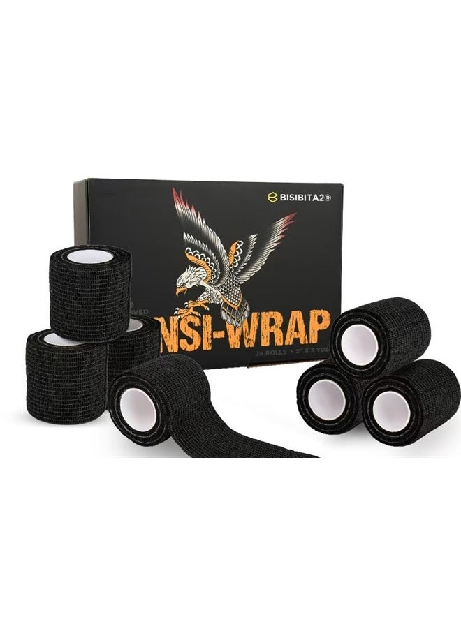 BISIBITA2 - Sensi Wrap Grip Cover Sports Self Bandage Wrap Rolls 2-inch x 5-Yards 24pcs (Black) - Image 1
