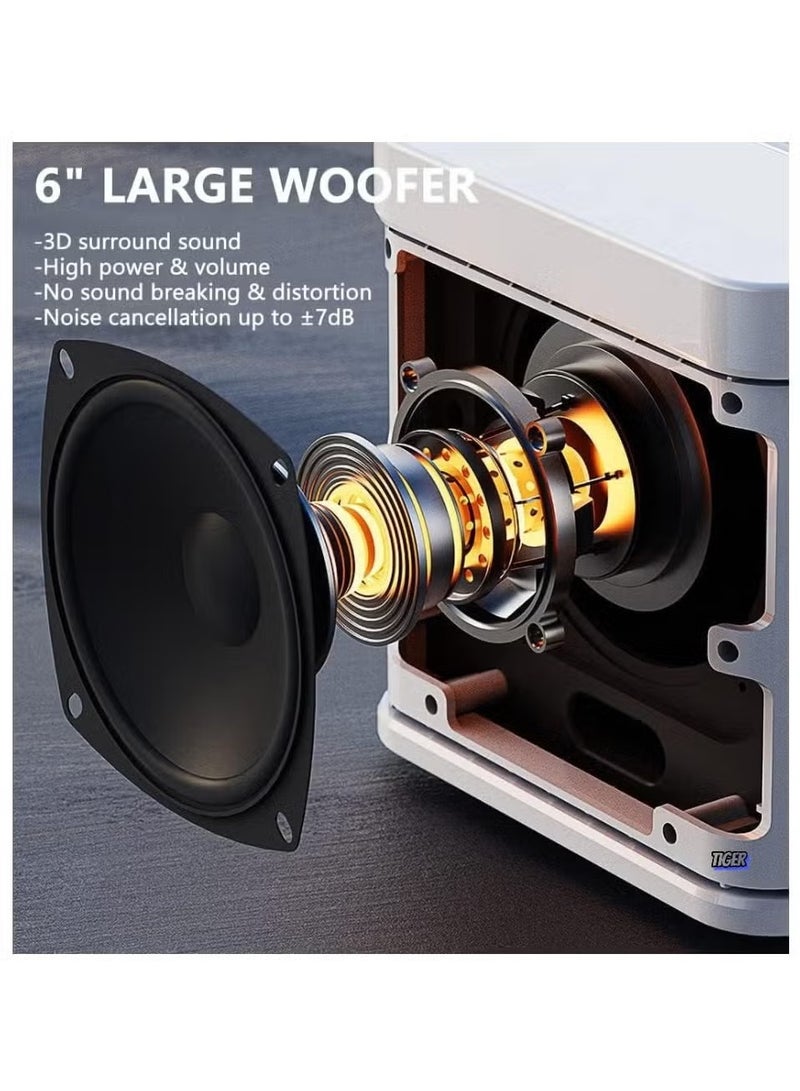 TIGER Karaoke Machine with 2 Wireless Microphones | Portable Bluetooth PA Speaker System | Echo & Vocal Cut Features | Supports TF Card, AUX-in | Perfect for Home Parties, Meetings & Events  - Image 3