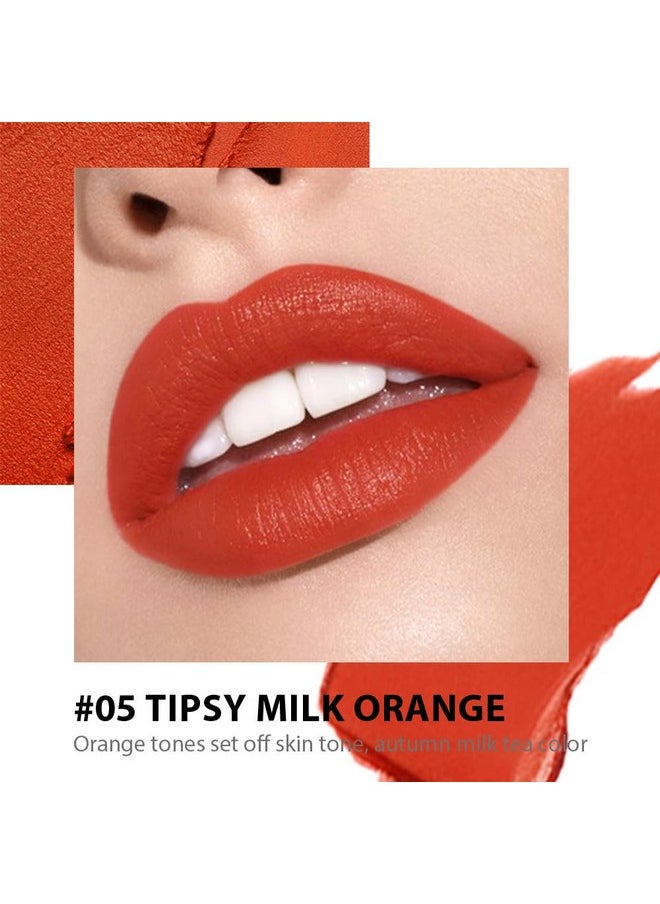 BINGBRUSH - BINGBRUSH Moisturizing and Silky Velvet Lipstick Pack Set, Matte Longwear Waterproof Smooth Color Lip Crayon - Nourishing Lipstick Lipgloss Lip Stain (05#Tipsy Milk Orange) - Image 1