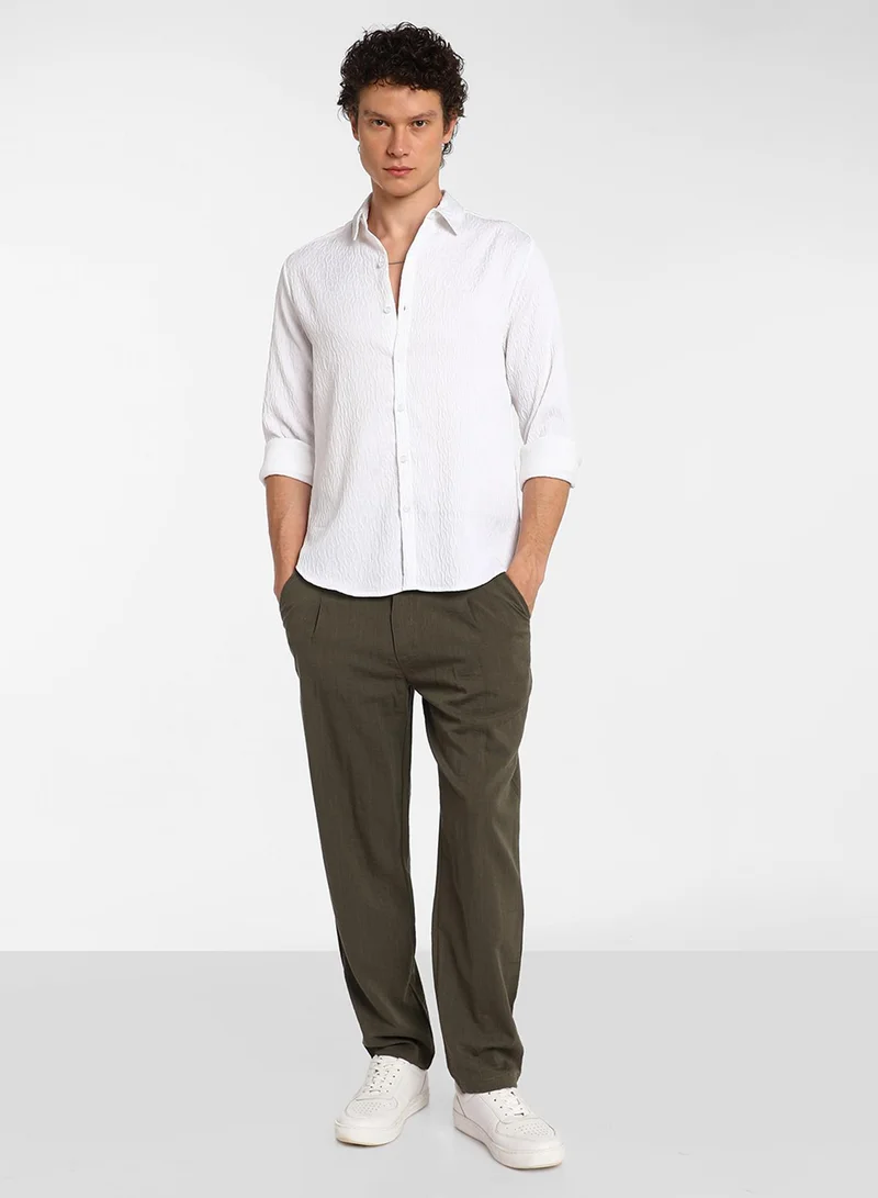 Campus Sutra Men's Chalk White Abstract-Textured Shirt