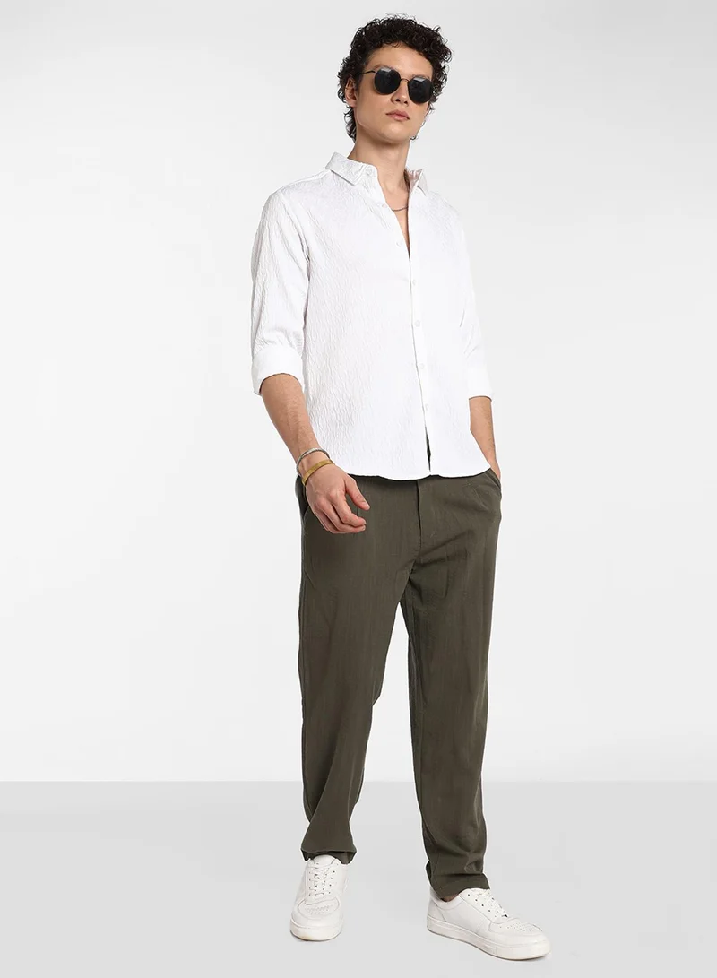 Campus Sutra Men's Chalk White Abstract-Textured Shirt