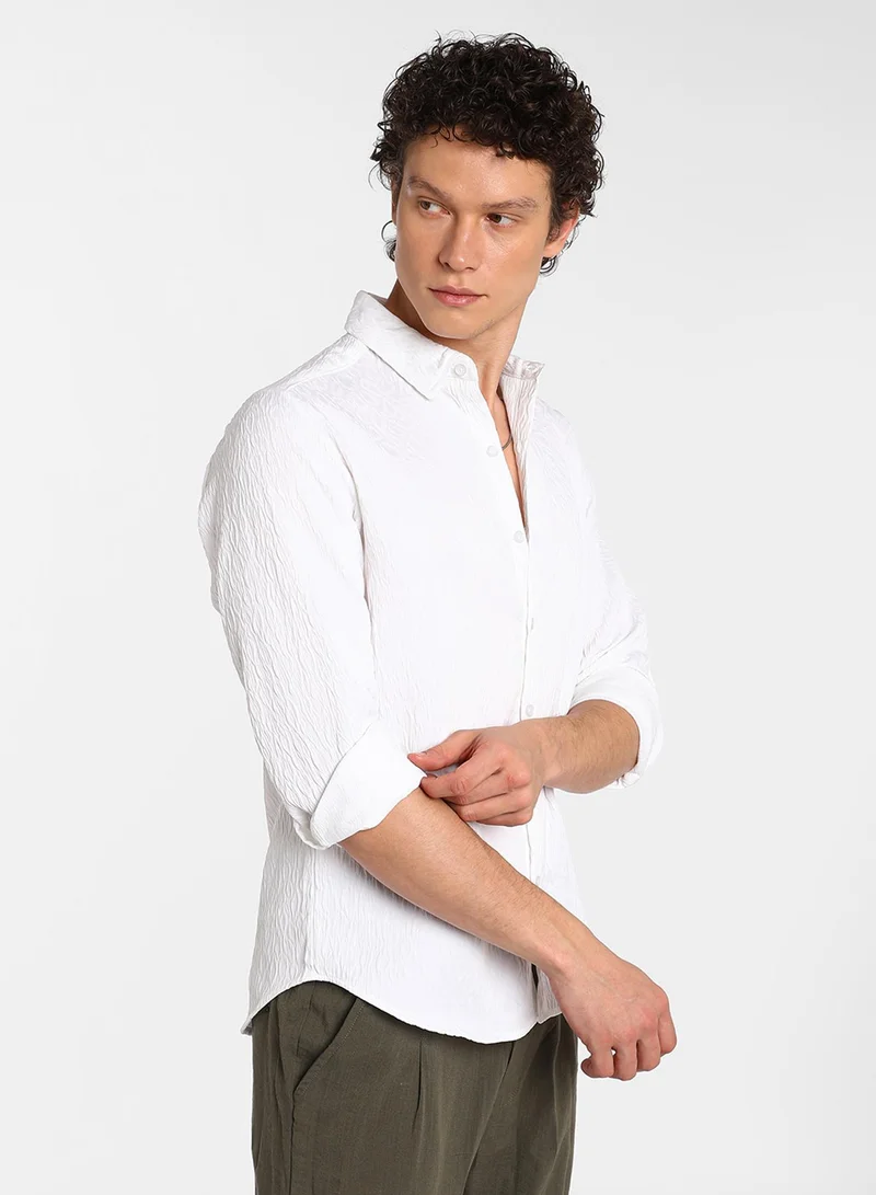 Campus Sutra Men's Chalk White Abstract-Textured Shirt