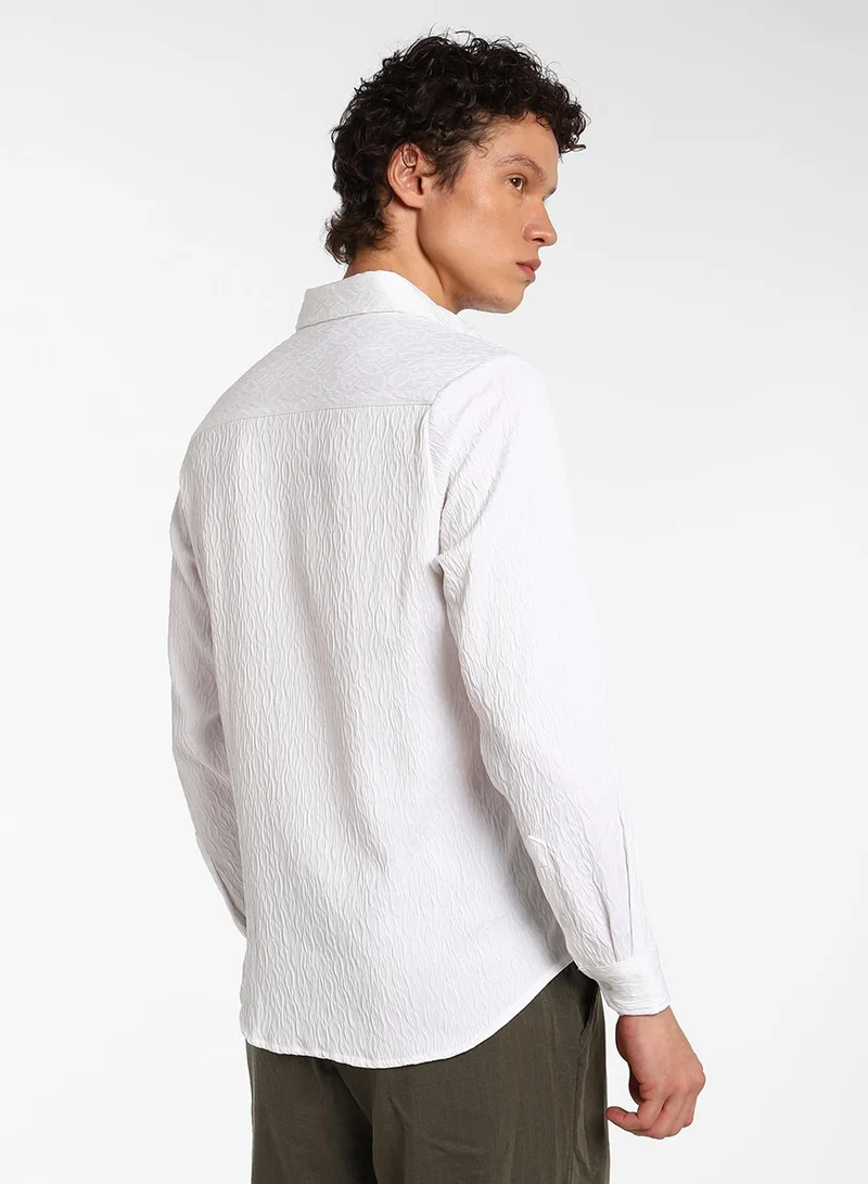 Campus Sutra Men's Chalk White Abstract-Textured Shirt
