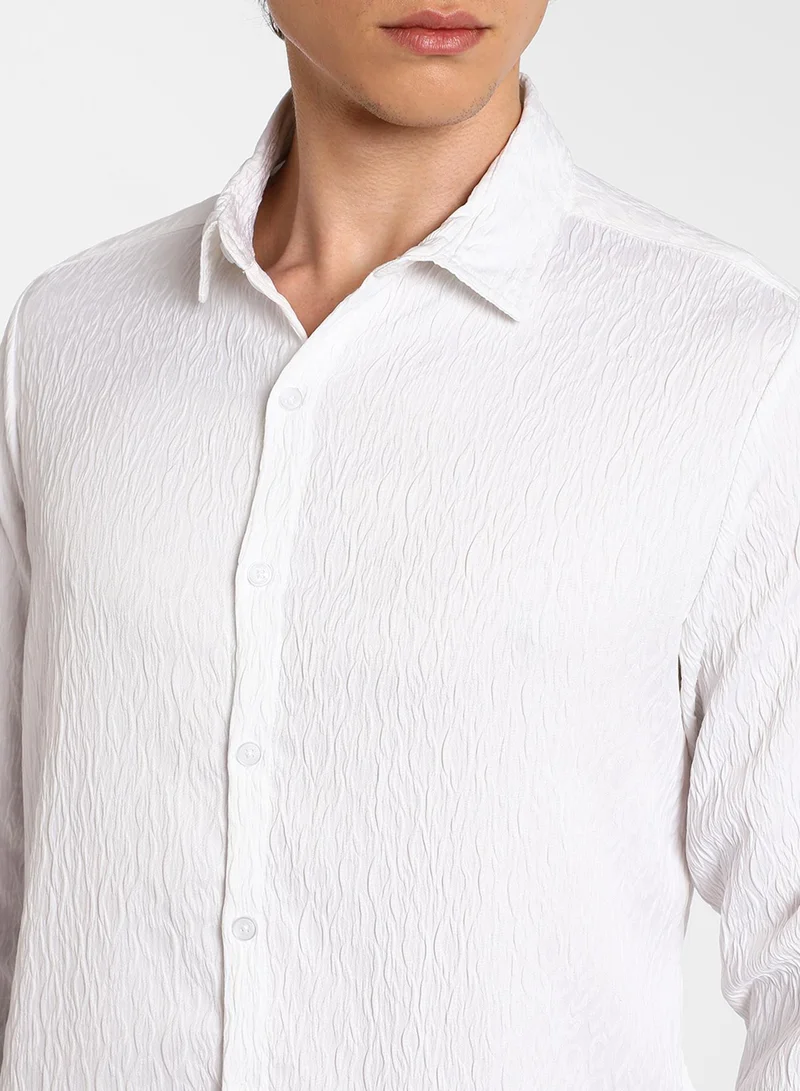 Campus Sutra Men's Chalk White Abstract-Textured Shirt