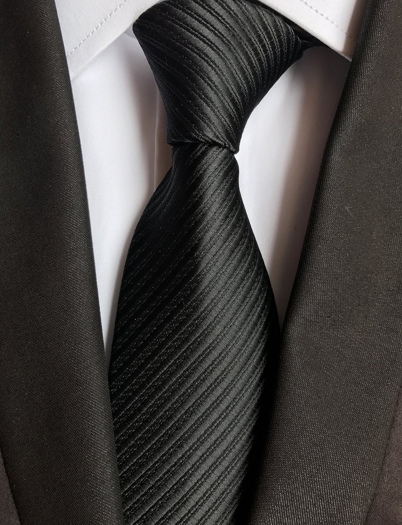 Elfeves Men Striped Black Silk Ties Woven Neckties Creative Design Gift for Him - Image 2