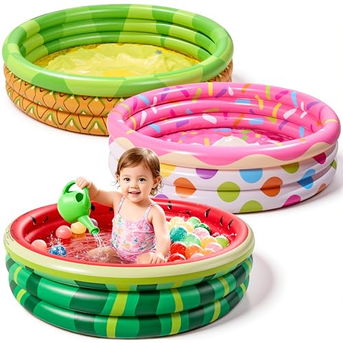 Sloosh 3 Pack 45 X 10 Inflatable Kiddie Pools Watermelon Pineapple Cupcake Swimming Pool for Kids Seasonal Merriment IndoorOutdoor Water Pool Baby Swimming Pool Pit Ball Pool - Image 1
