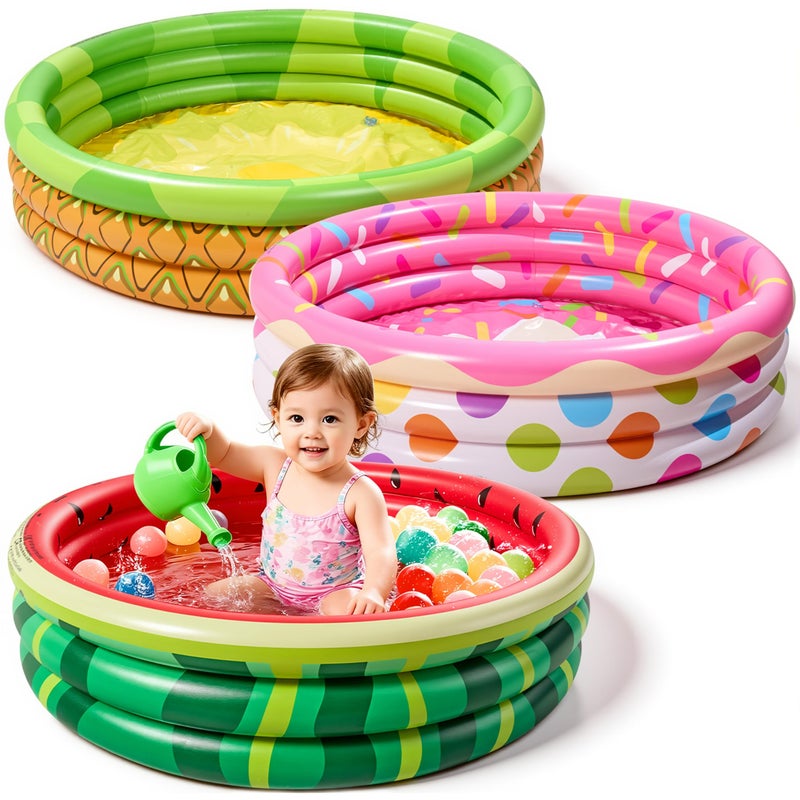 Sloosh 3 Pack 45 X 10 Inflatable Kiddie Pools Watermelon Pineapple Cupcake Swimming Pool for Kids Seasonal Merriment IndoorOutdoor Water Pool Baby Swimming Pool Pit Ball Pool - Image 2