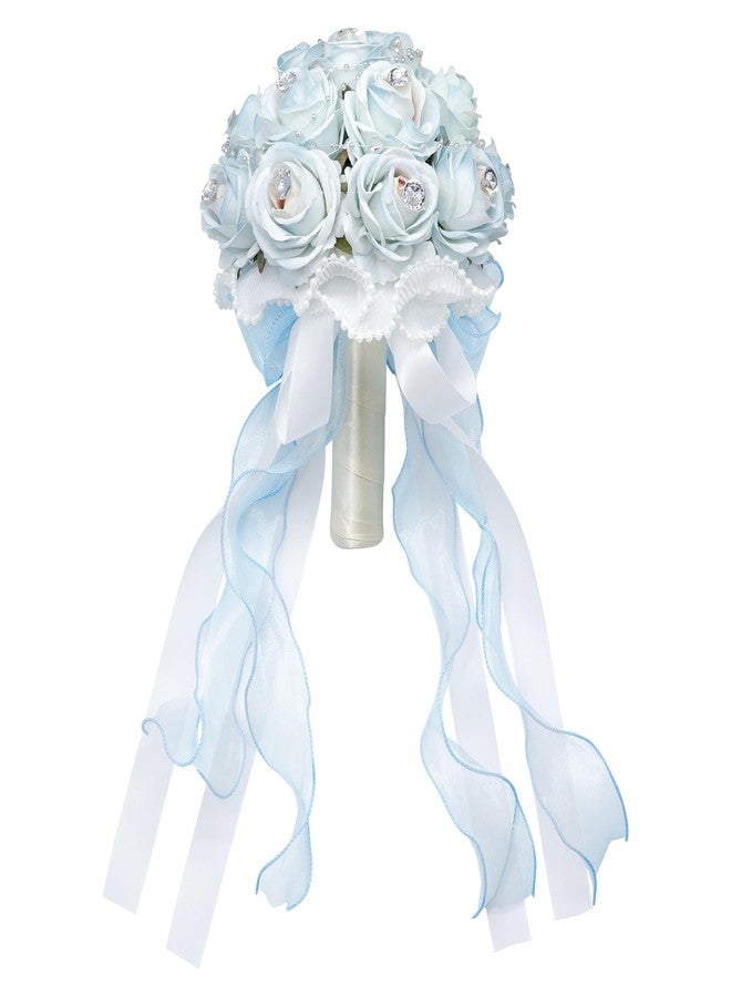 Faylapa Wedding Bouquets for Bride Bridesmaid Hand Bouquet Diamond Artificial Flowers for Wedding Marriage Proposal Party Valentine's Day Church Home Decoration (Light Blue) - Image 1