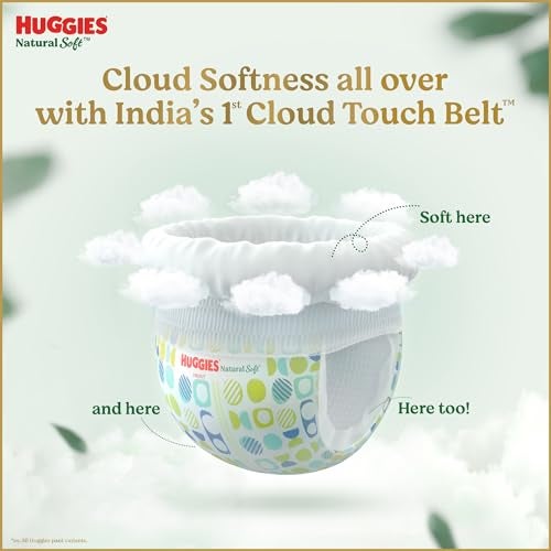 Huggies Natural Soft Premium Baby Diaper Pants, Our No.1 Soft Pants, Small (S) Size (4-8 Kgs), Pack of 46 diapers | Cloud Softness All over with India's 1st Cloud Touch BeltTM - Image 2