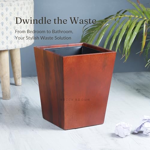 Brick Brown Premium Solid Wood Dwindle Wastebasket | Dustbin With Removal Metal Inner Liner From Mahogany Collection Open-Top (Dwindle), (8X8X9.8 Inch), Brown - Image 2