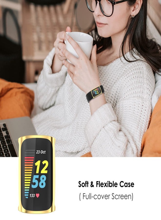 Simpeak 5-Pack Soft Screen Protector Bumper Case Compatible with Fitbit Charge 6 Charge 5 Smartwatch, Full Protection, Rose Pink/Clear/Silver/Black/Rose Gold - Image 3