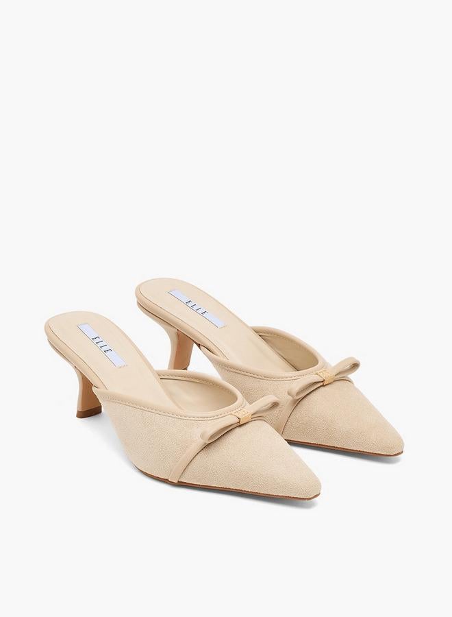 ELLE Women Bow Accent Pointed Toe Kitten Heel Mules - Image 1