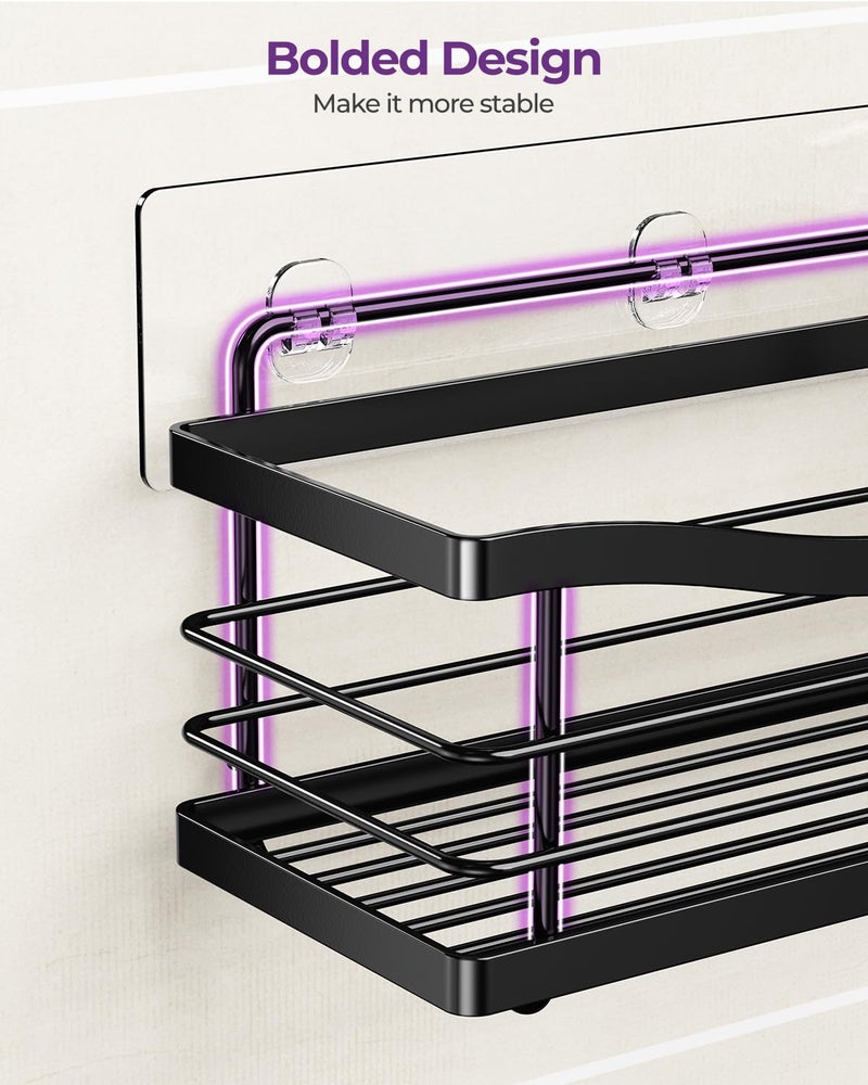 ODesign Shower Caddy 3 Pack-Shower Organizer Shelves Rack Rustproof SUS304 Stainless Steel for Bathroom Storage&Kitchen-No Drilling Adhesive Shower Caddy Shelf with 4 Hooks Suction Cup-Black - Image 5