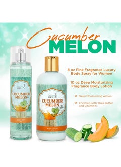 Freida and Joe Home Spa Gift 10oz Deep Moisturizing Fragrance Body Lotion & 8 oz. Fine Fragrance Body Mist Set Luxury Self-Care Combo for Women and Girls (Cucumber Melon)  - Image 2