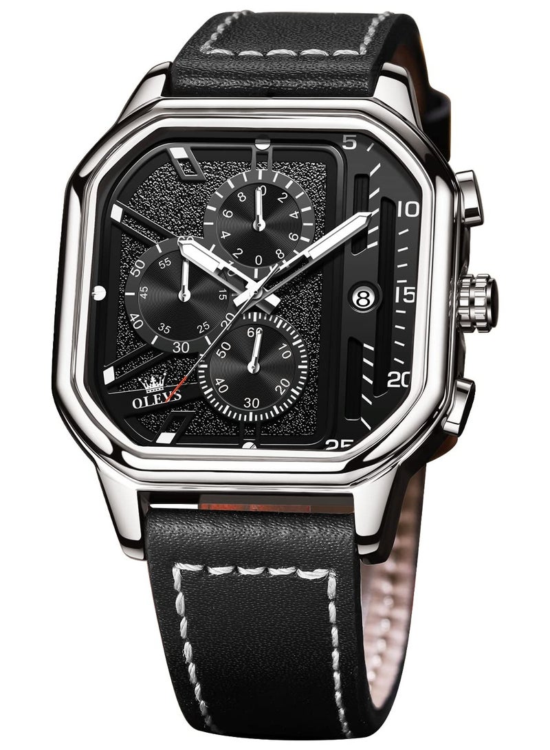 SYOSI ساعات مربعة للرجال، حزام جلدي أسود، ساعة كوارتز رسمية تناظرية، ساعة عمل عصرية مضيئة مقاومة للماء ساعات يد كاجوال - Image 1