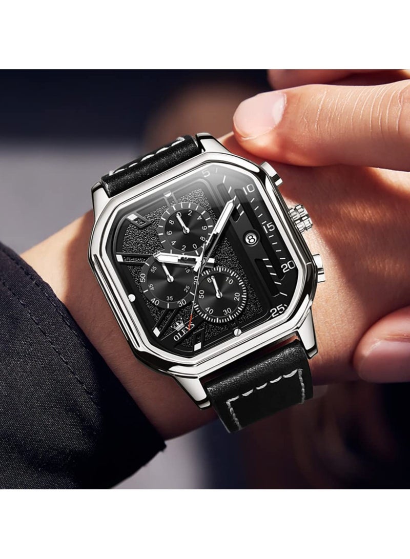 SYOSI ساعات مربعة للرجال، حزام جلدي أسود، ساعة كوارتز رسمية تناظرية، ساعة عمل عصرية مضيئة مقاومة للماء ساعات يد كاجوال - Image 2