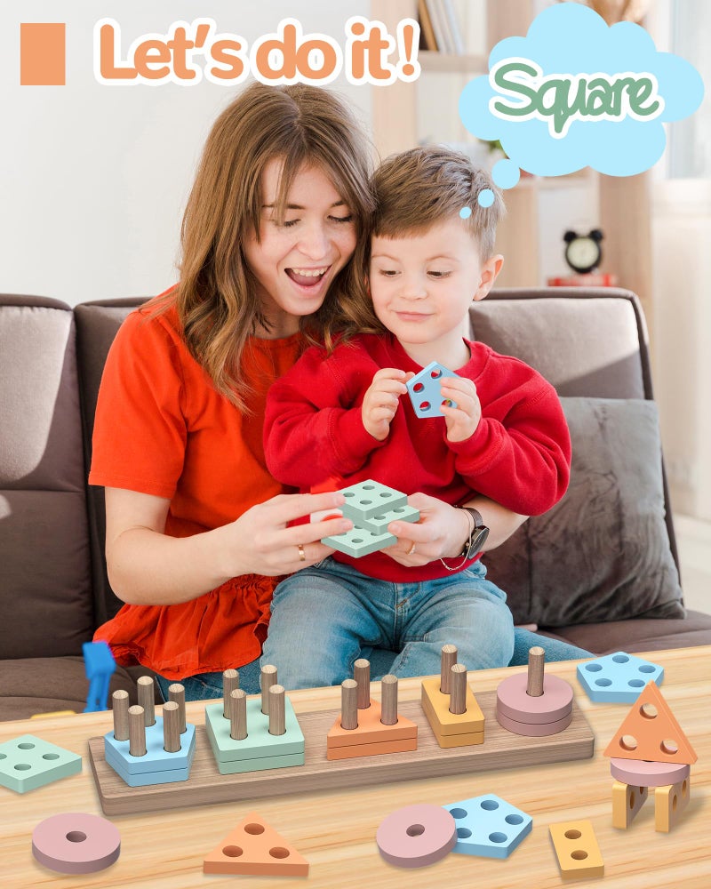 Tonberless Montessori Toys for 1 2 3 Year Old Boy Girl, Toys for Ages 2-4 Toddlers Kids Baby, 1 2 Year Old Birthday Gifts, Wooden Learning Puzzles Easter Basket Stuffers Toys for Toddlers 1-3 - Image 2