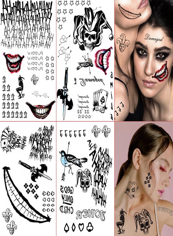 Dream Loom Halloween Temporary Tattoos, 4 Sheets Joker Tattoos Fake Temporary Tattoos Sticker for Men & Women, Perfect for Halloween, Cosplay, Costumes and Party Accessories - Image 1