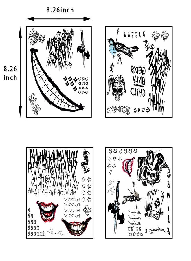 Dream Loom Halloween Temporary Tattoos, 4 Sheets Joker Tattoos Fake Temporary Tattoos Sticker for Men & Women, Perfect for Halloween, Cosplay, Costumes and Party Accessories - Image 3