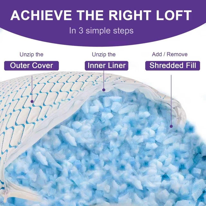 VAINOC Memory Foam Pillows Queen Size Set of 2, Adjustable Cooling Pillow for Side Back Stomach Sleepers with Washable Removable Cover - Image 4