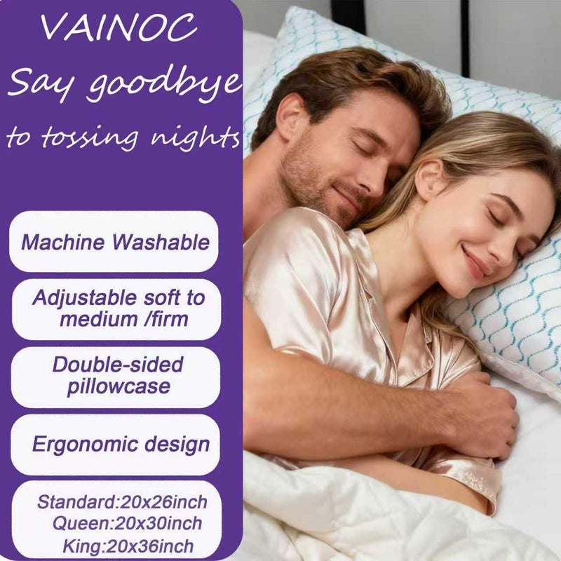 VAINOC Memory Foam Pillows Queen Size Set of 2, Adjustable Cooling Pillow for Side Back Stomach Sleepers with Washable Removable Cover - Image 2