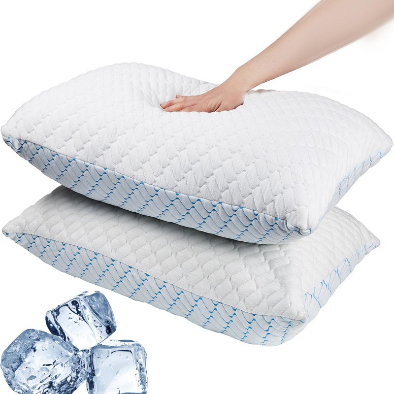 VAINOC Memory Foam Pillows Queen Size Set of 2, Adjustable Cooling Pillow for Side Back Stomach Sleepers with Washable Removable Cover - Image 1