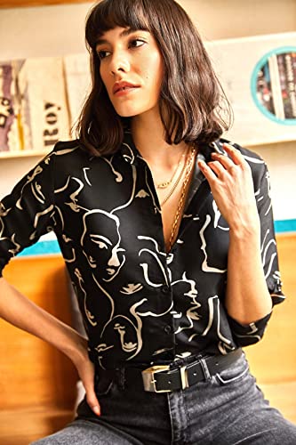 BIG DART Blouses for Women Fashion, Casual Long Sleeve Button Down Shirts Tops, XS-3XL (Face Black, Medium) - Image 3