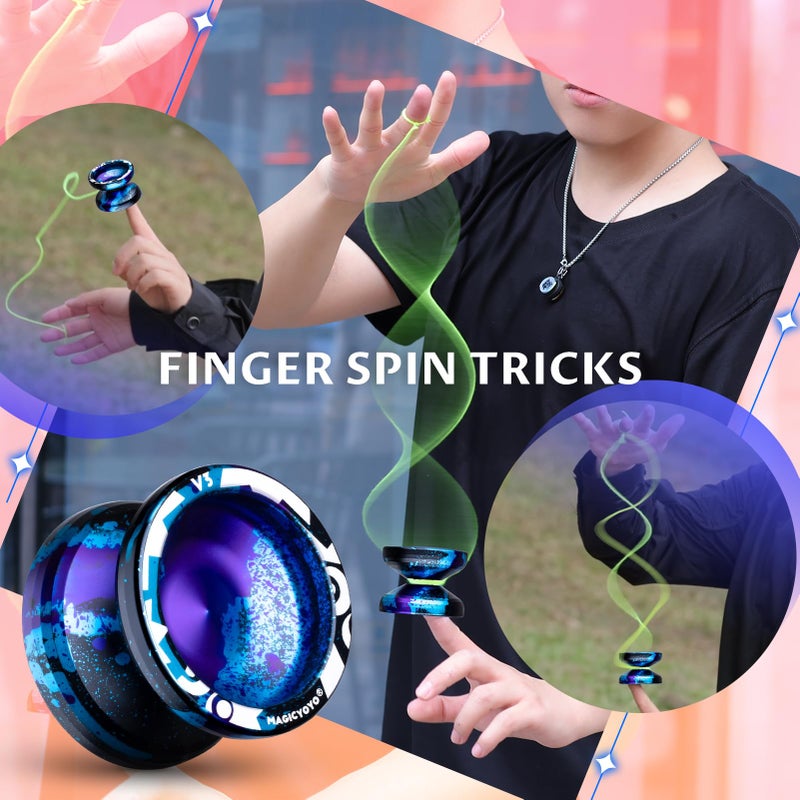 MAGICYOYO Responsive Yoyo V3, Professional Metal Yoyo for Kids Beginner, Aluminum Alloy Yo yo with Unresponsive Bearing + Bearing Removal Tool + Axle + Bag + 12 Yo-yo Strings (Black Blue Purple) - Image 4