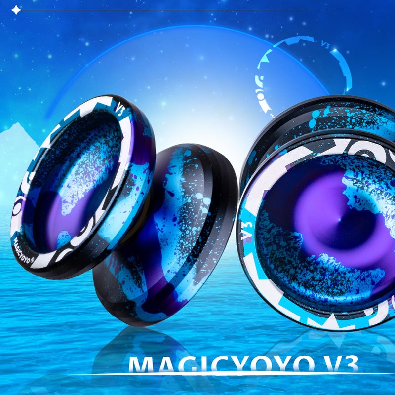 MAGICYOYO Responsive Yoyo V3, Professional Metal Yoyo for Kids Beginner, Aluminum Alloy Yo yo with Unresponsive Bearing + Bearing Removal Tool + Axle + Bag + 12 Yo-yo Strings (Black Blue Purple) - Image 2