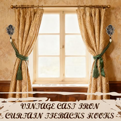BrightRow 6 Pack Vintage Curtain Tiebacks Hooks Cast Iron Wall Decorative Coat Hooks Rose Pattern Carved with Screws for Towels, Curtains, Coats, Clothes, Keys, Bags in Bedroom, Bathroom(Bronze) - Image 4