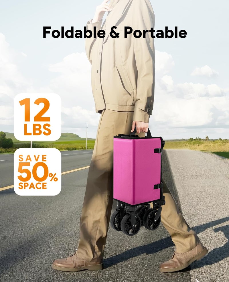 Raynesys 3 in 1 Collapsible Wagon Converts to Bench, 220lbs Foldable Wagon Cart with Wheels, 120L Shopping Cart for Groceries Folding Utility Wagon for Beach, Garden, Camping, Sport, Wheelbarrows, Pink - Image 4