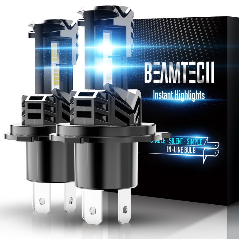 BEAMTECH H4 Bulb, Fanless In Line 9003 Fog Light Bulb 6500K Xenon White Fog Light Of 2 - Image 1