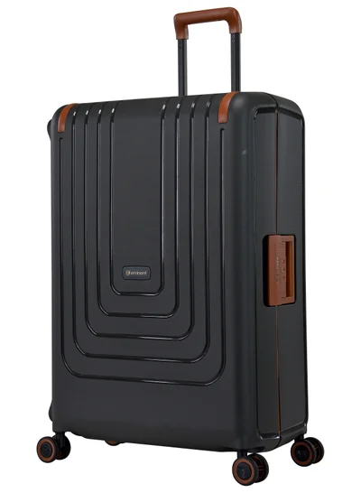 eminent Vertica Hard Case Travel Bag Large Luggage Trolley Polypropylene Lightweight Suitcase 4 Quiet Double Spinner Wheels With TSA Lock B0006 Dark Grey Brown Trim