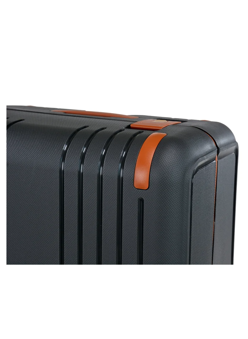 eminent Vertica Hard Case Travel Bag Large Luggage Trolley Polypropylene Lightweight Suitcase 4 Quiet Double Spinner Wheels With TSA Lock B0006 Dark Grey Brown Trim