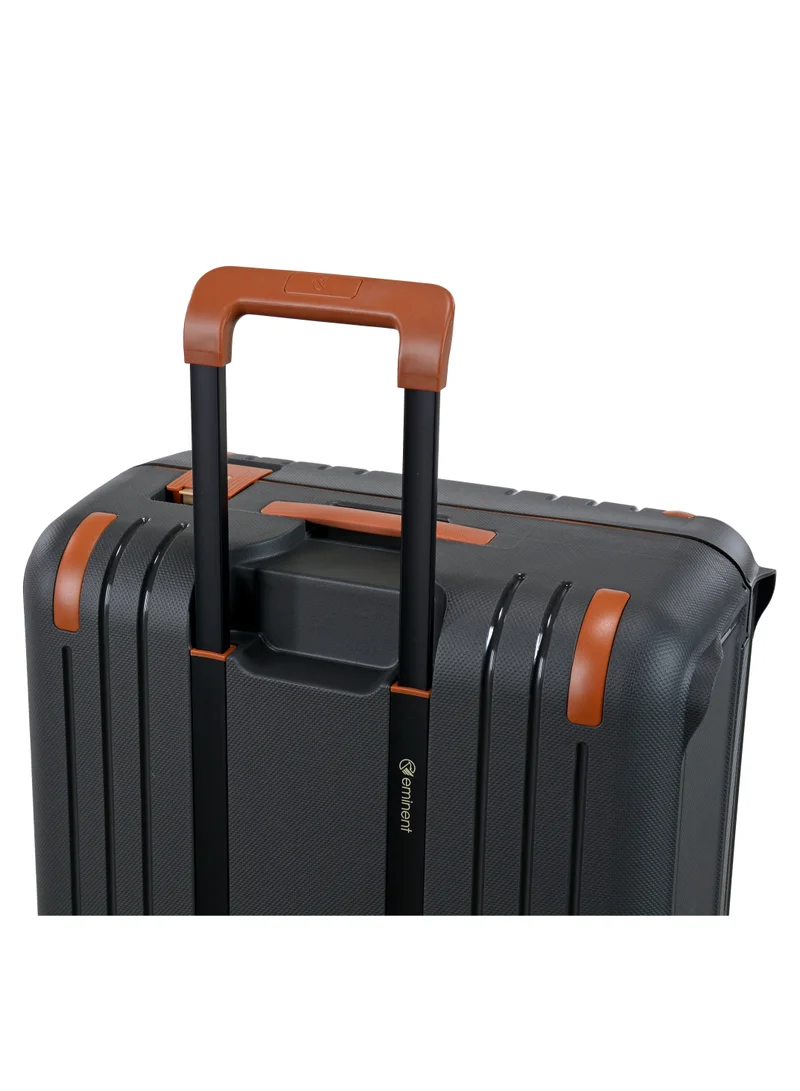 eminent Vertica Hard Case Travel Bag Large Luggage Trolley Polypropylene Lightweight Suitcase 4 Quiet Double Spinner Wheels With TSA Lock B0006 Dark Grey Brown Trim