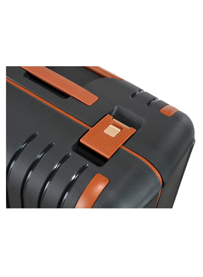 eminent Vertica Hard Case Travel Bag Large Luggage Trolley Polypropylene Lightweight Suitcase 4 Quiet Double Spinner Wheels With TSA Lock B0006 Dark Grey Brown Trim
