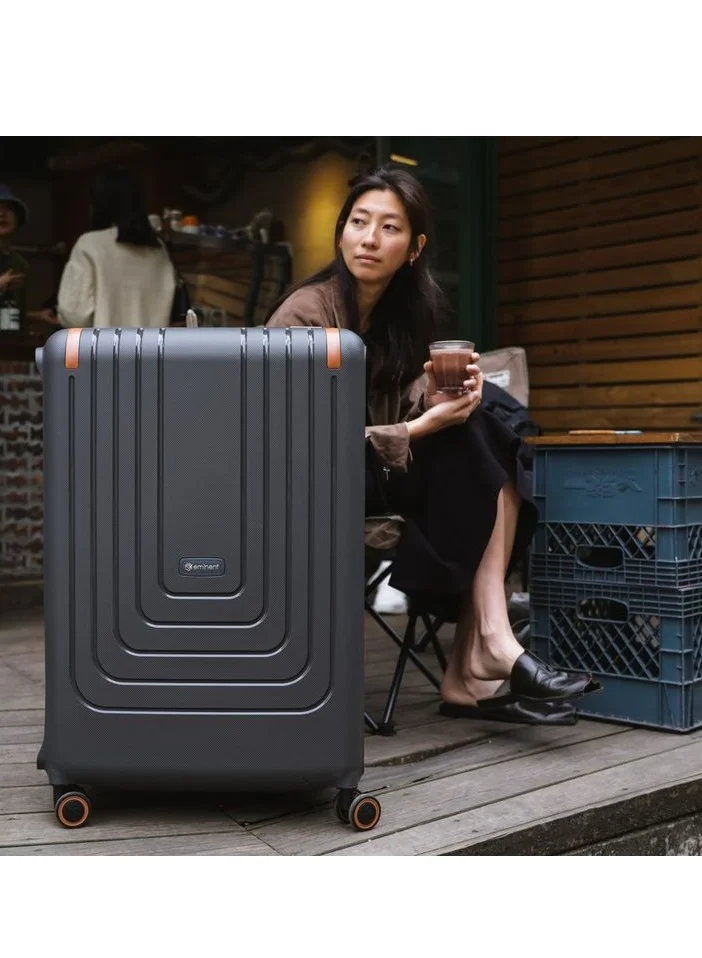 eminent Vertica Hard Case Travel Bag Large Luggage Trolley Polypropylene Lightweight Suitcase 4 Quiet Double Spinner Wheels With TSA Lock B0006 Dark Grey Brown Trim