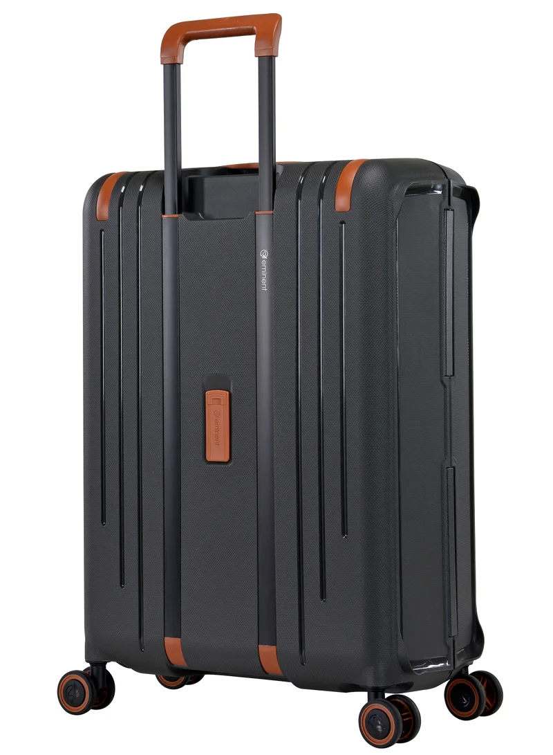 eminent Vertica Hard Case Travel Bag Large Luggage Trolley Polypropylene Lightweight Suitcase 4 Quiet Double Spinner Wheels With TSA Lock B0006 Dark Grey Brown Trim