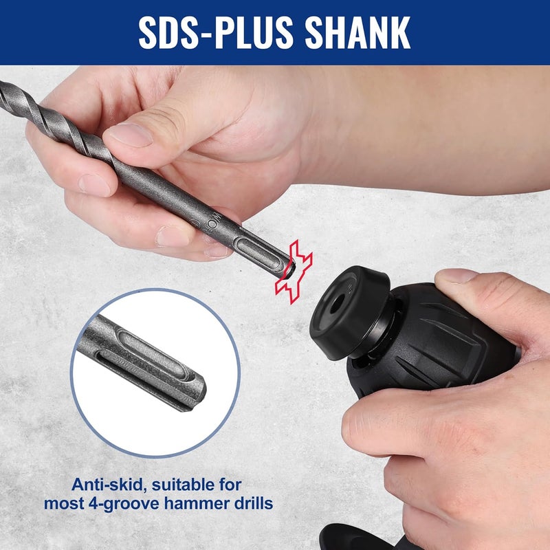 ووركبرو مجموعة المكونة من 17 قطعة من لقم الثقب SDS Plus مع لقم الإزميل، ملحقات مطرقة دوارة للخرسانة والبلاط والطوب والأسمنت والحجر والبناء، مع حقيبة تخزين - Image 2