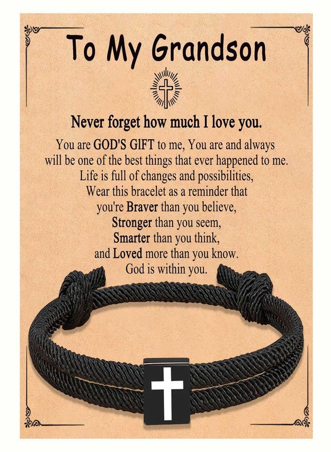 CXLDTE Grandson Gifts from Grandma Cross Bracelet for Men Baptism Confirmation Christian Birthday Christmas Stocking Stuffers Gifts Ideas for Grandkids Teenage Teen Boys Kids 10 12 13 15 14 16 Year Old Boy - Image 1