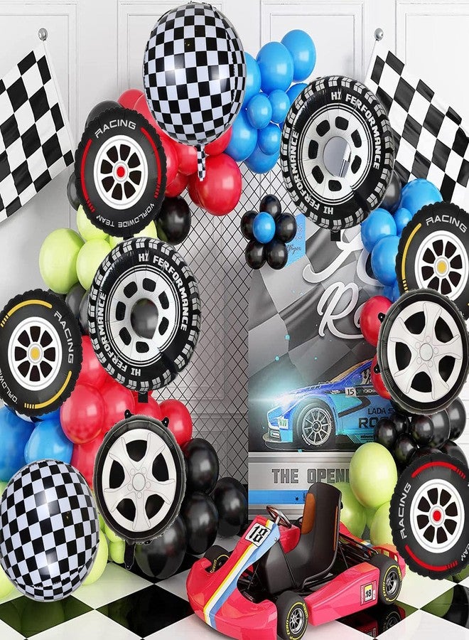Chictry 10 Pcs Checkered| Wheel| Tire Balloons Two Fast Race Car theme birthday party decorations for Men Boys Kids - Image 5