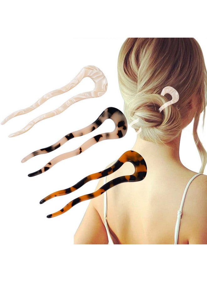 FRDTLUTHW 4.6Inch U Shaped Acetate French Hair Pin Tortoise Shell 2 Prong Bun Hair Sticks For Women Thick Long Hair(Pack Of 3) - Image 1